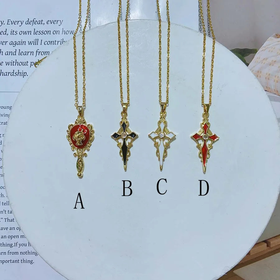 Wholesale Jewelry Religion Romantic Artistic Cross Key 304 Stainless Steel Copper Zircon 18K Gold Plated Enamel Plating Inlay cable chain Pendant Necklace