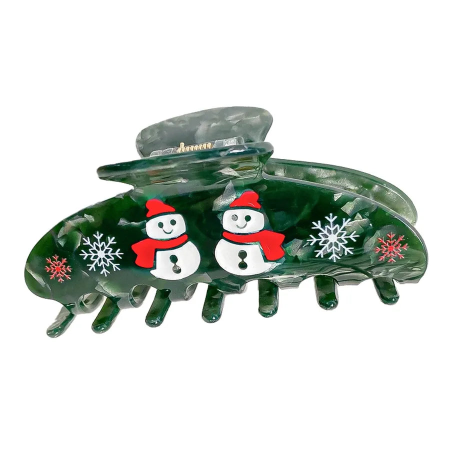Christmas Cartoon Gingerbread Man Shark Hair Clip Women's Fashionable Festive Acrylic Hair Accessories Ice Crystal Flower Pattern