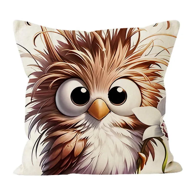 Funny Bird Print Linen Pillowcase New Style Office Cushion Cover Simple Cartoon Design Eco-Friendly Linen Material