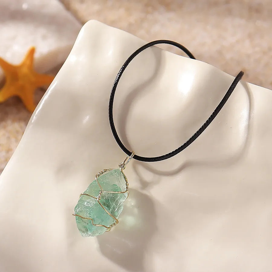 Elegant Lady Simple Style Geometric natural stone Cord String Pendant Necklace In Bulk
