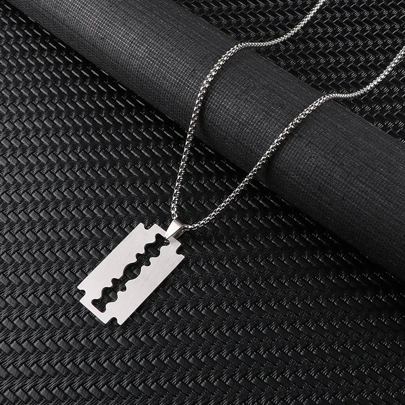 punk streetwear blade titanium steel polishing men's pendant necklace