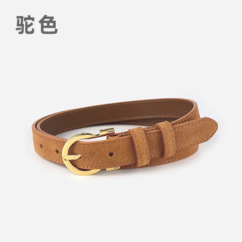 Basic Solid Color Two-Layer Cowhide Alloy Leather Women's Leather Belts