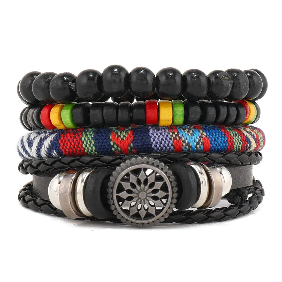 retro geometric pu leather knitting unisex bracelets