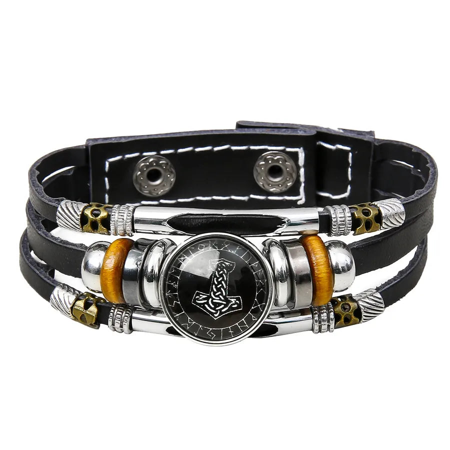 Hot Sale Viking Pirate Compass Pattern Leather Bracelet   Retro Multi-Layer Beaded Bracelet