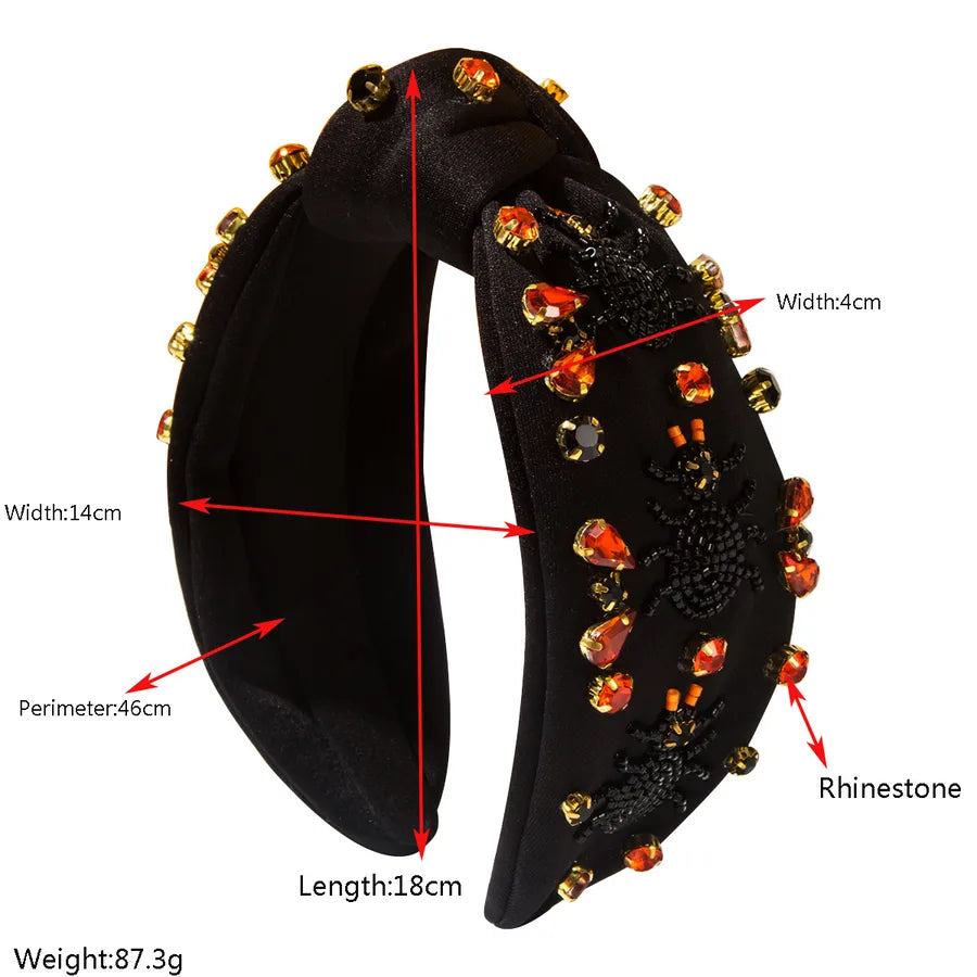 New Dark Style Beaded Spider Knot Wide Edge Hair Accessory Diamond Embedded Party Headband Women's Fashionable Hairband