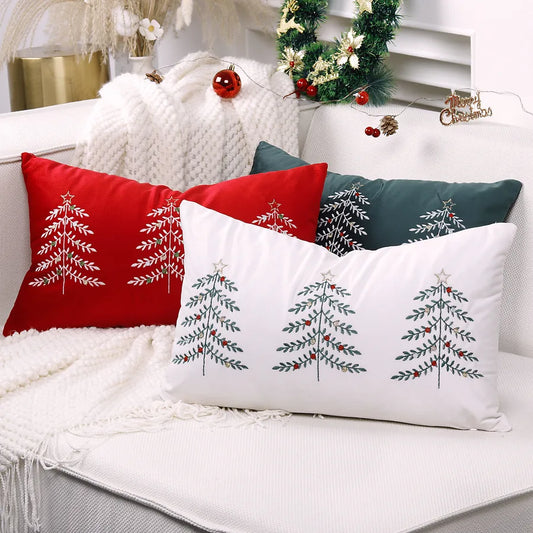 Christmas Tree Embroidery Pillowcase Festival Decoration Living Room Decorative Cushion Cover Simple Style Polyester Material