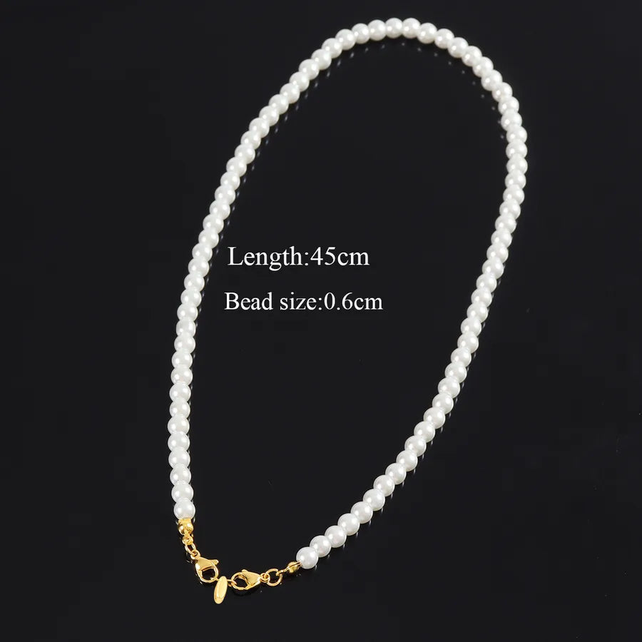 304 Stainless Steel Artificial Pearl Beaded Chain Letter Pendant Necklace