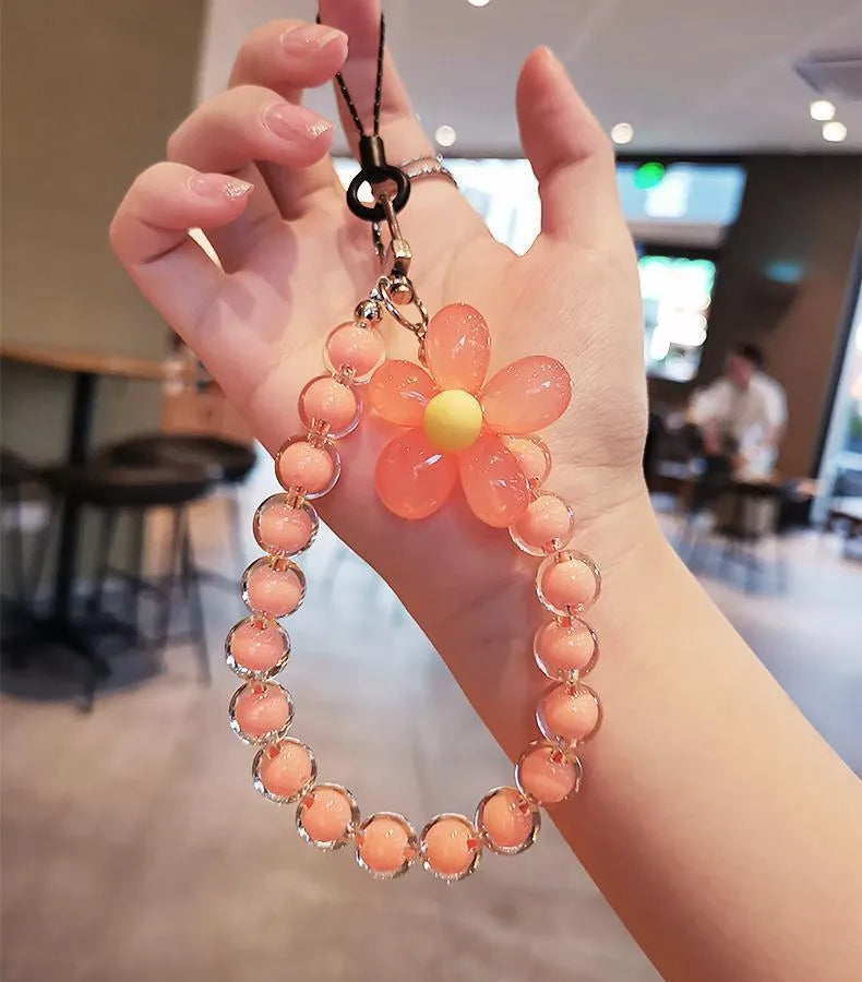 sweet flower plastic beaded mobile phone chain
