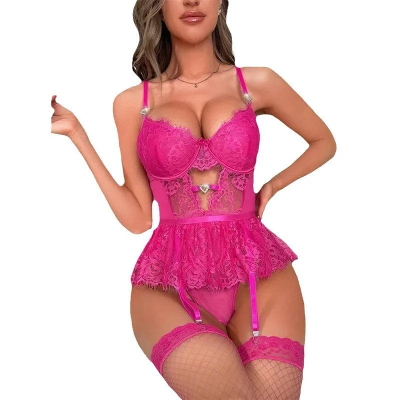 Foreign Trade plus Size Lace Garter Fashion Stockings Vest Camisole  One-Piece Underwear Sexy Women