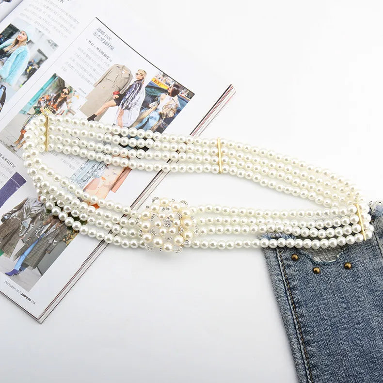 simple style square oval flower plastic beaded inlay rhinestones women's chain belts 1 piece
