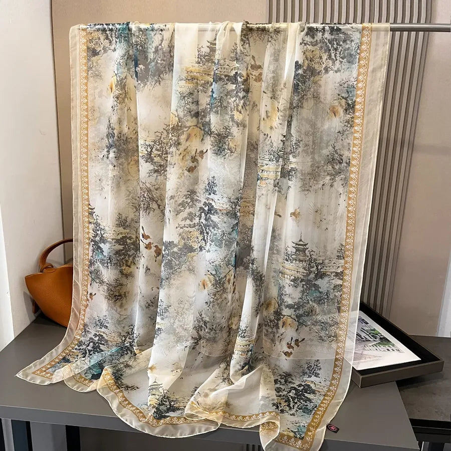 Women's Retro Flower Brocade Yarn Silk Scarf
