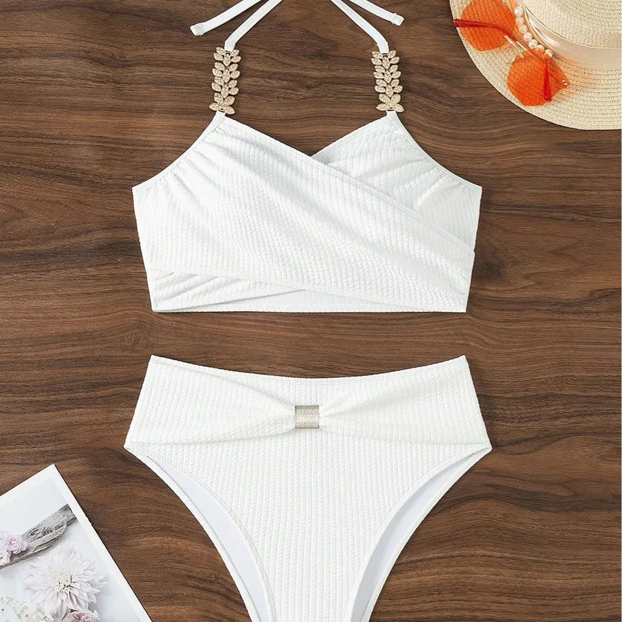 Women's Solid Color 2 Pieces Set Bikinis Swimwear