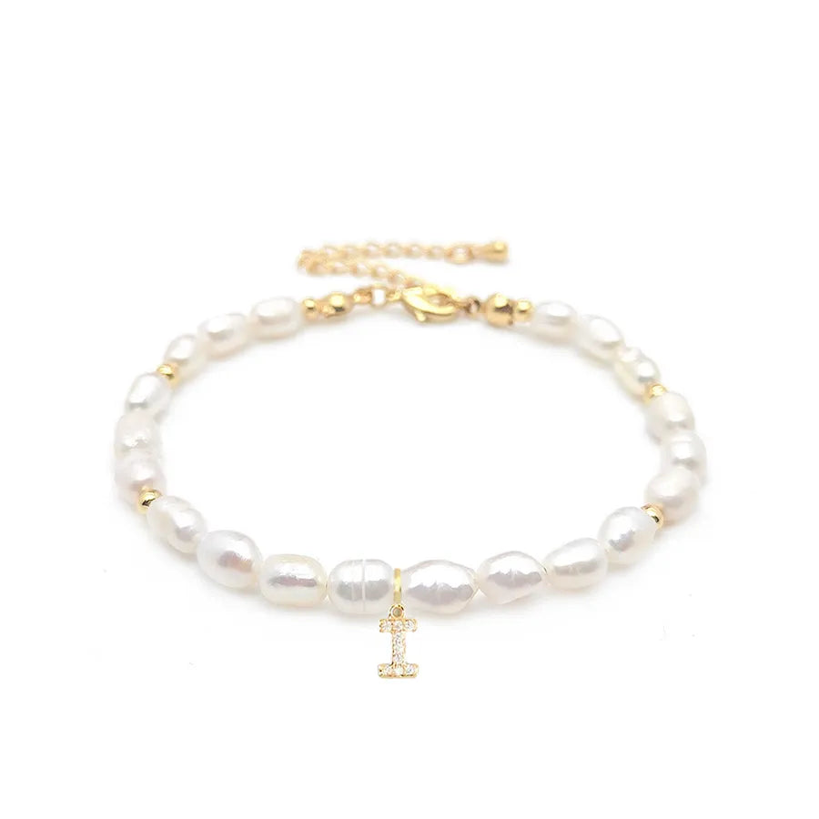 lady letter freshwater pearl beaded knitting bracelets