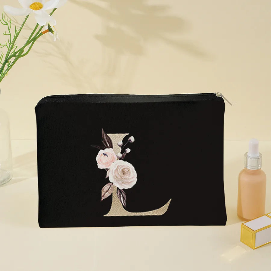 vintage style letter flower polyester square makeup bags