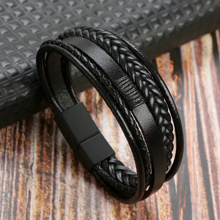 Casual Simple Style Classic Style Geometric Pu Leather Men's Bracelets