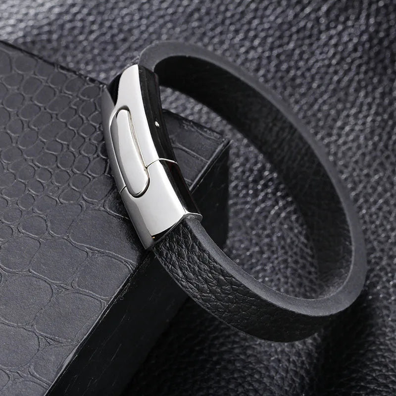 simple style commute color block stainless steel pu leather plating gold plated men's bangle