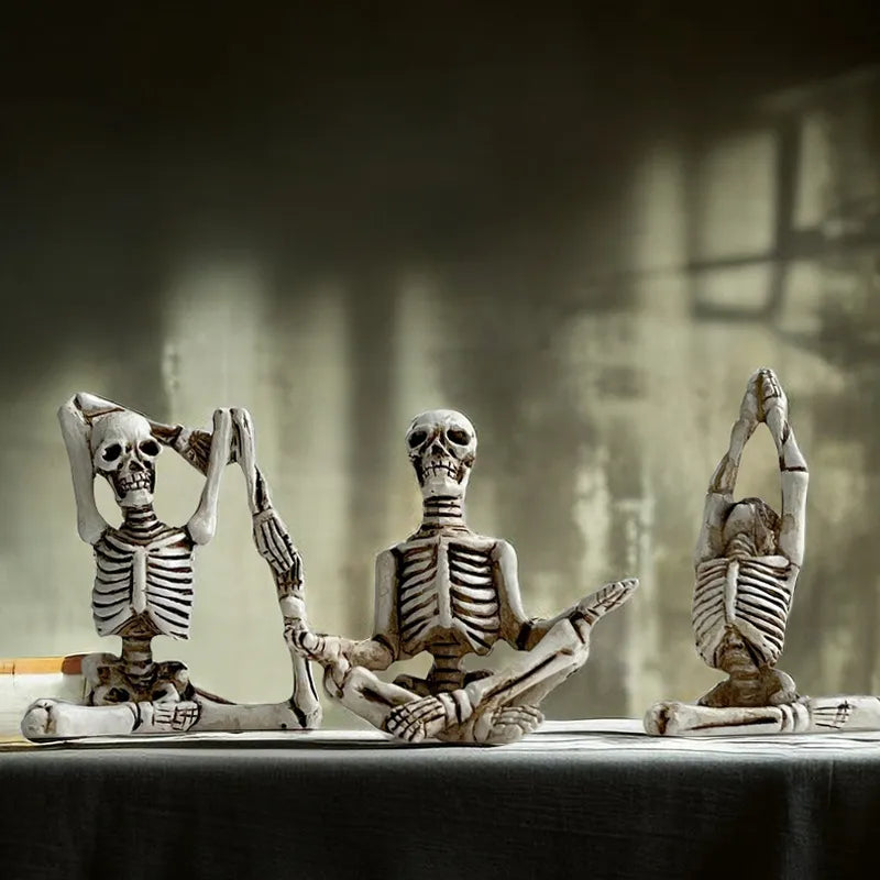 New Arrival Mini Yoga Skeleton Sculpture Decorative Resin Crafts Three-Piece Set Entertaining European Style Plastic Resin