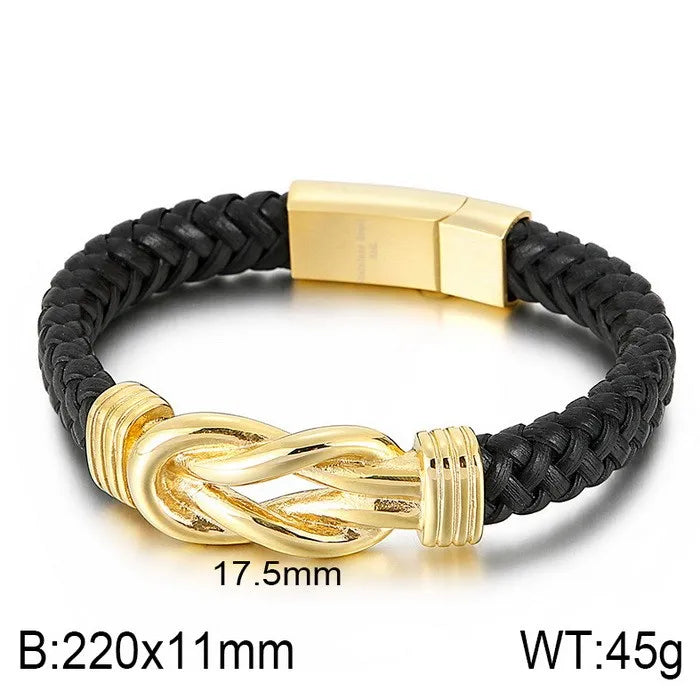 Hip-Hop Retro Color Block Pu Leather Titanium Steel Plating 18K Gold Plated Men's Bangle