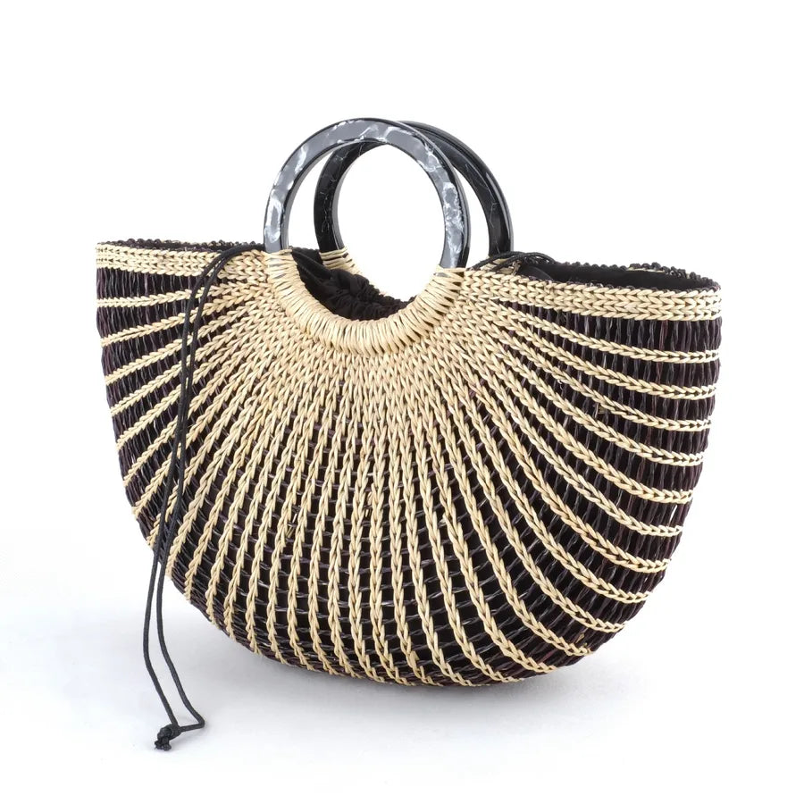 Xuxing Craft Straw Bag  Summer Yellow Straw Bag Pumpkin Holiday Beach Bag Women's Handbag Fashion Drawstring