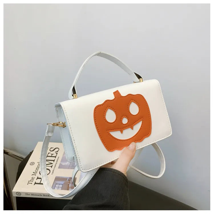 Halloween Themed Shoulder Crossbody Bag For Women Small Square Pumpkin Smile Face Bag Teenage Girl Heart Street Style Bag