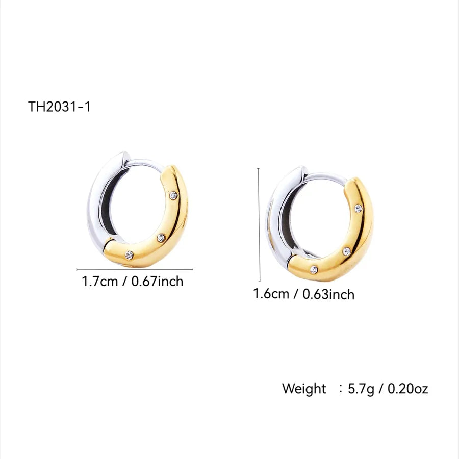 2 Pieces Elegant Lady Round 304 Stainless Steel Zircon 18K Gold Plated Earrings