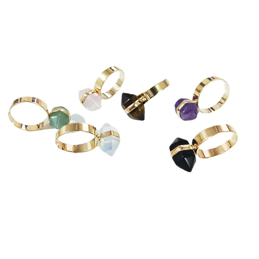 simple style oval crystal patchwork open ring 1 piece