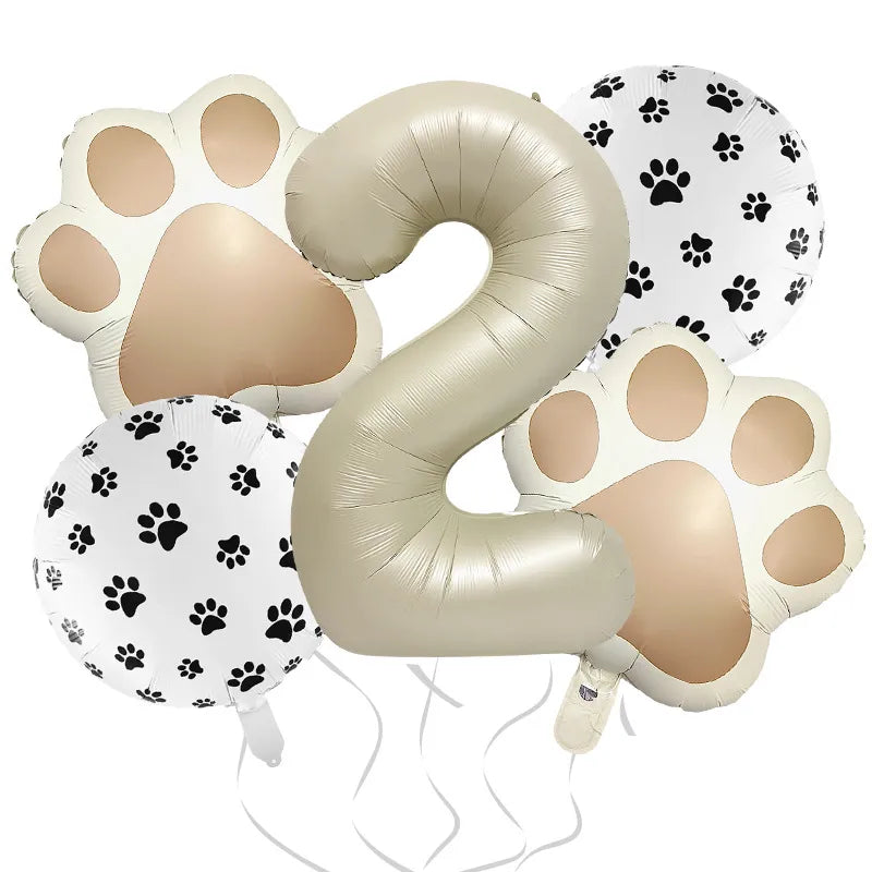 32-Inch Number Shaped Aluminum Foil Balloon Pet Animal Theme Paw Balloon Set Birthday Party Photography Props Celebration