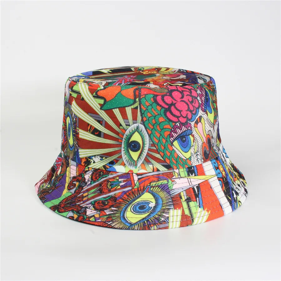 Double-Sided Fisherman Hat Women's Floral Print Sunshade Leaf Animal Cartoon Bucket Cap Spring Summer Elegant Casual Style