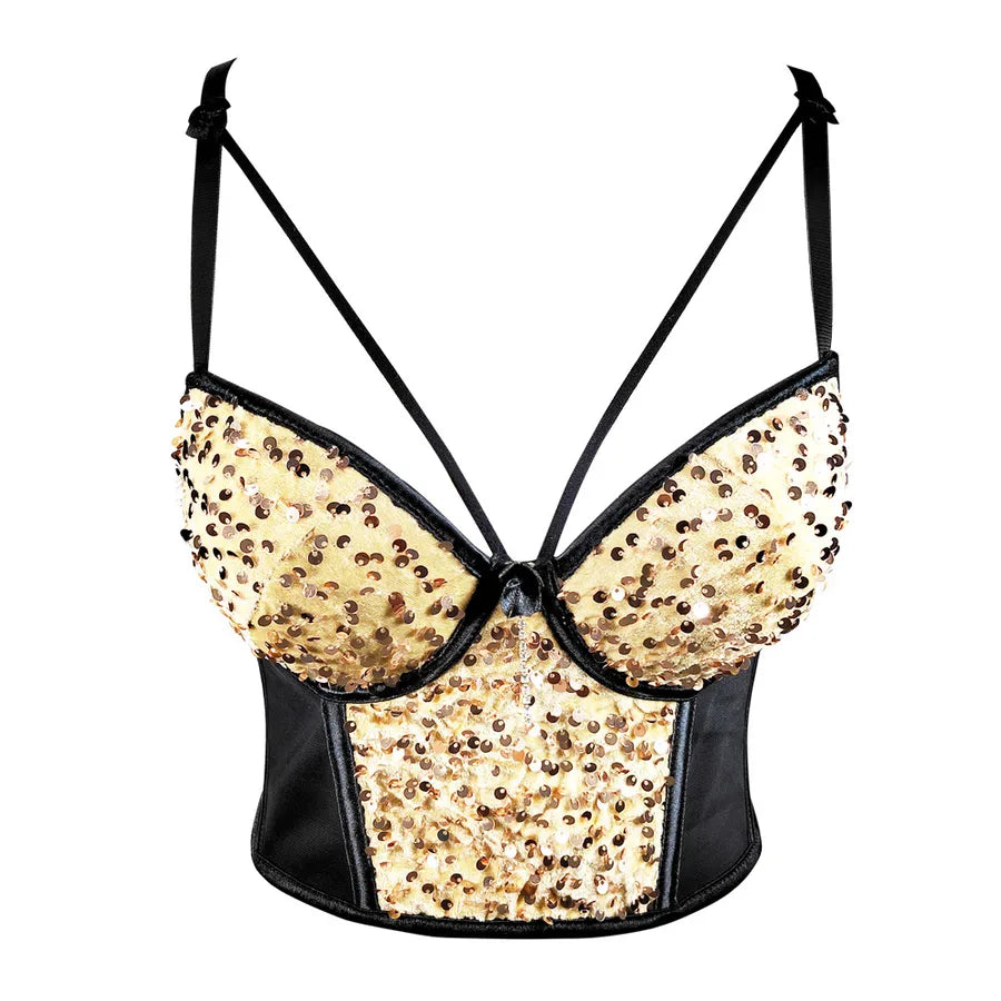 Europe and the United States  mesh stitching velvet sequins underwear short chest tight wrap sexy beads embroidered suspenders