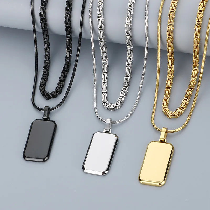 Wholesale Jewelry Hip-Hop Vintage Style Rectangle Titanium Steel 18K Gold Plated Plating Double Layer Necklaces snake chain