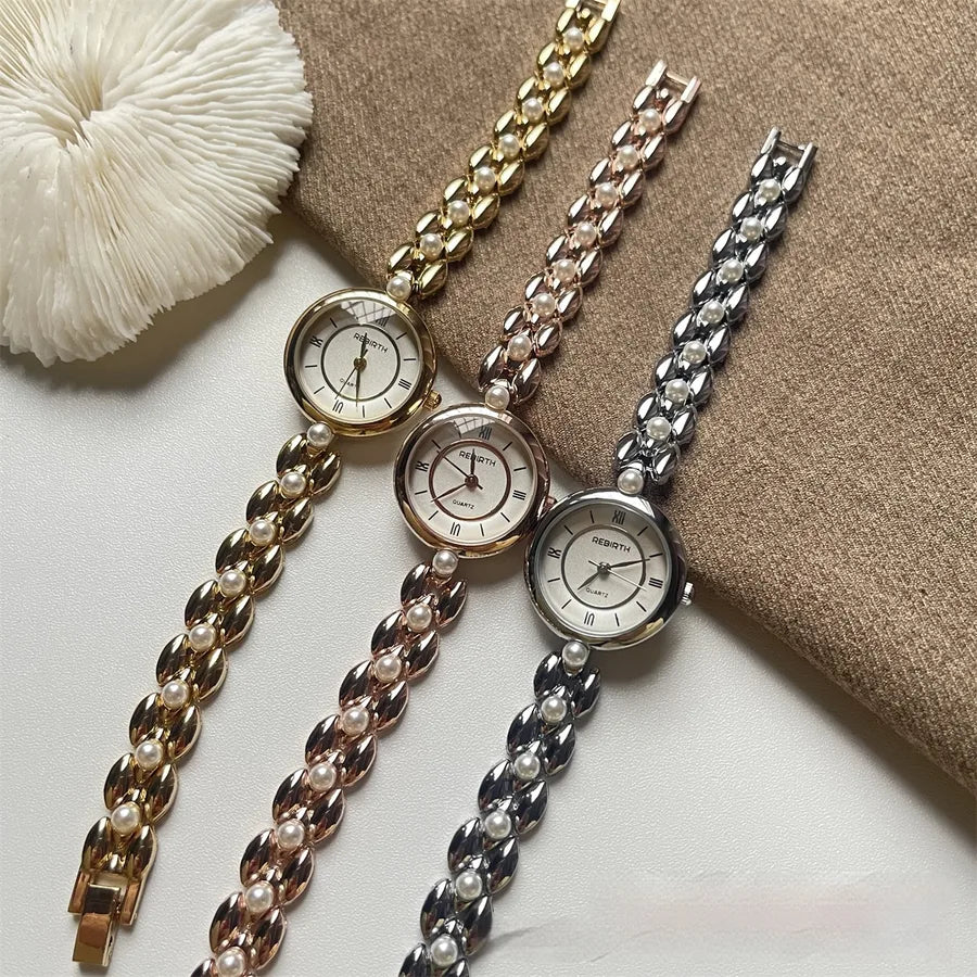 Casual Elegant Glam Round Roman Numeral Single Folding Buckle Quartz Watch