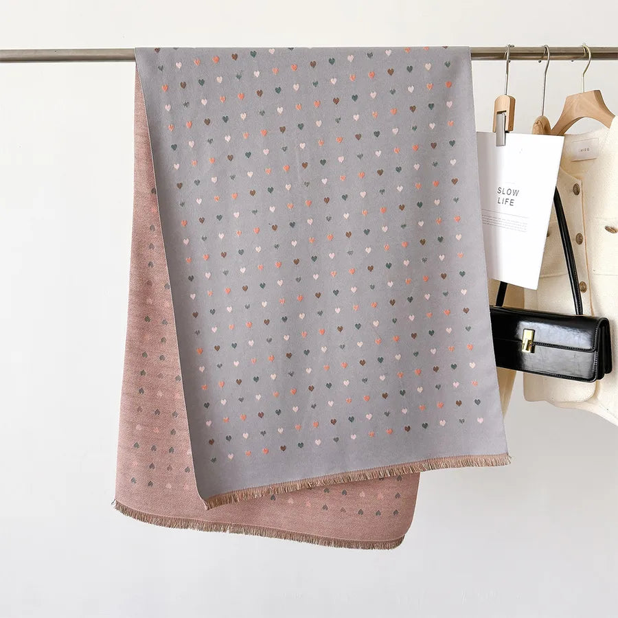 Women's Elegant Classic Style Printing Heart Shape Wool-like Polyester Scarf