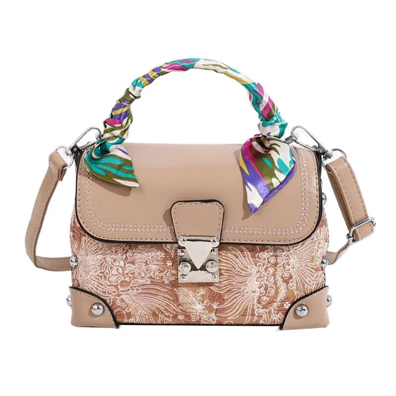 Women's PU Printing Streetwear Square Lock clasp Handbag Crossbody Bag