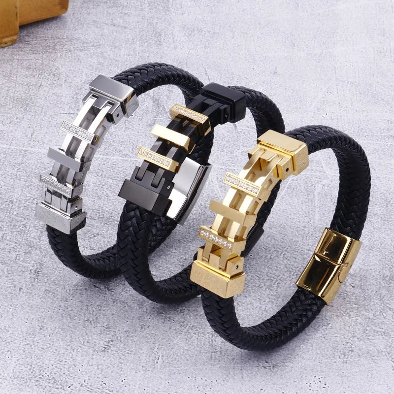 Vintage Style Streetwear Geometric Titanium Steel 18K Gold Plated Men's Bangle