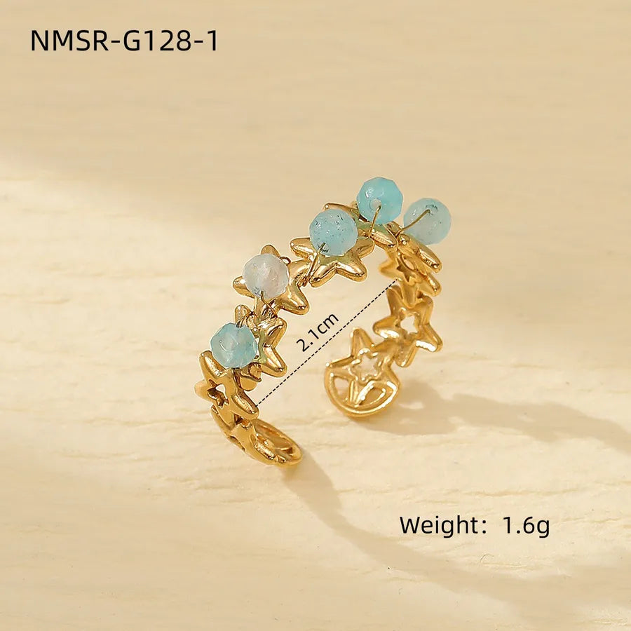 304 Stainless Steel natural stone Simple Style Plating Heart Shape Rings