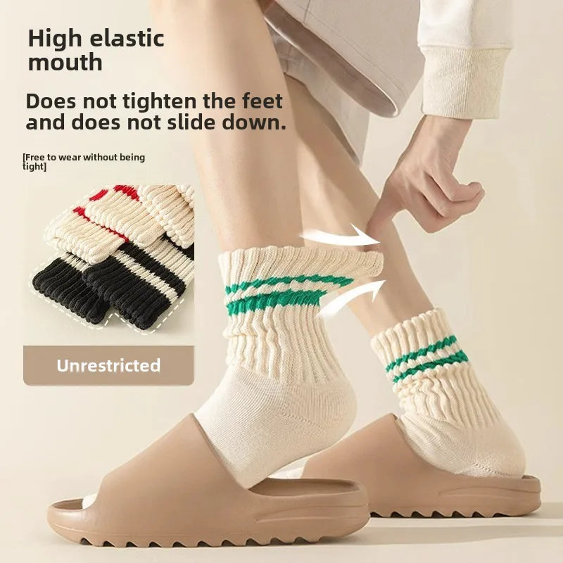 Thick line socks men's mid-calf solid color Japanese retro trendy autumn and winter stockings Sports Basketball American pile long stockings