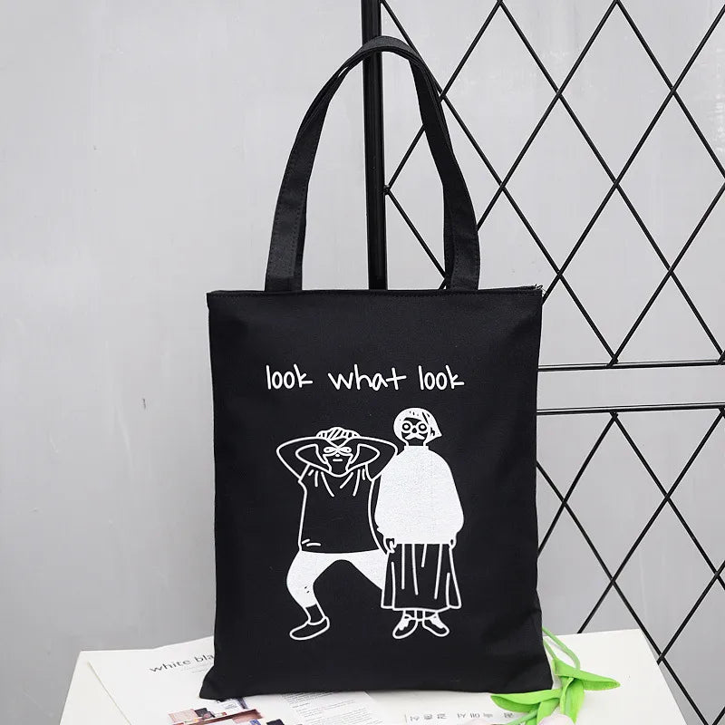 Women's Cute Basic Animal Letter Fruit Canvas Shopping bags