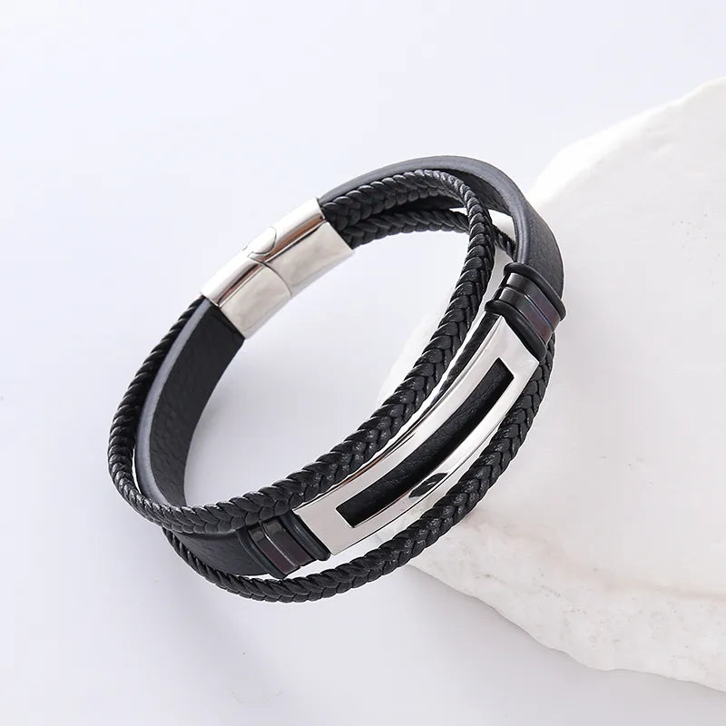 Hip-Hop Round Leather Plating Men's Bracelets