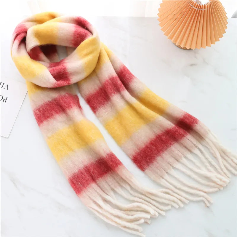 women's casual plaid imitation cashmere tassel scarf
