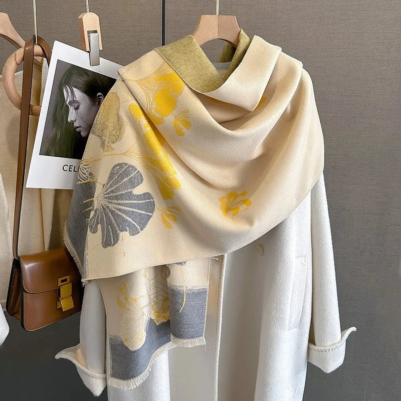 Unisex Basic Color Block Flower Acrylic Scarf