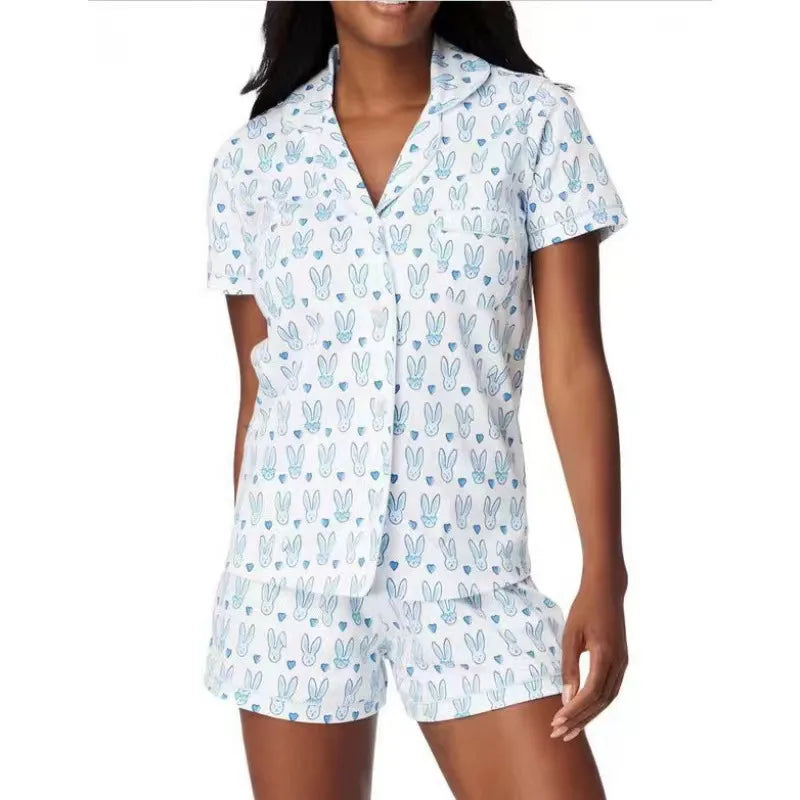 spring and summer new short-sleeved suit  style leisure printed cardigan women's home clothes