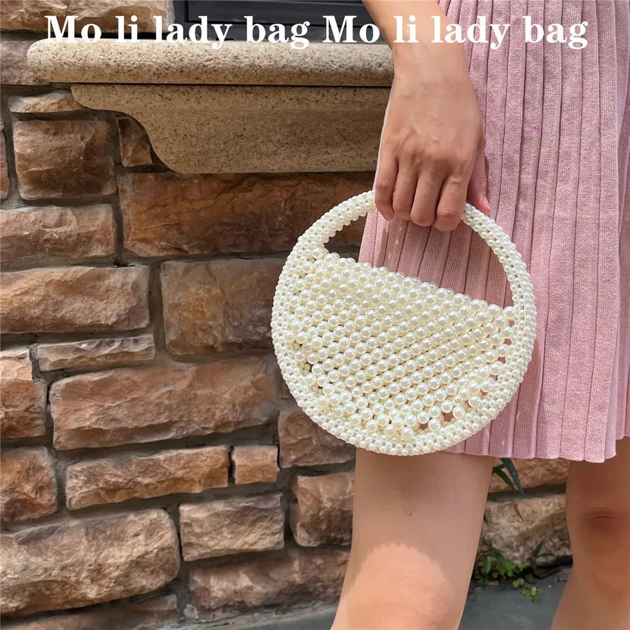 Women's Small PVC Solid Color Elegant Streetwear Beading Round Open Evening Bag