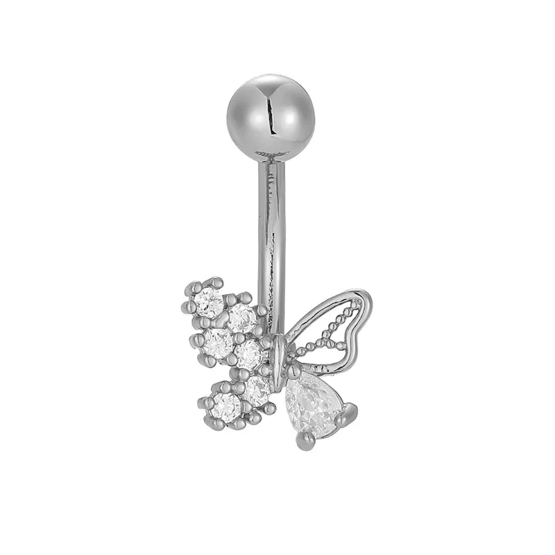 1 Piece Belly Rings Casual Butterfly 316L Stainless Steel  Polishing Zircon 18K Gold Plated