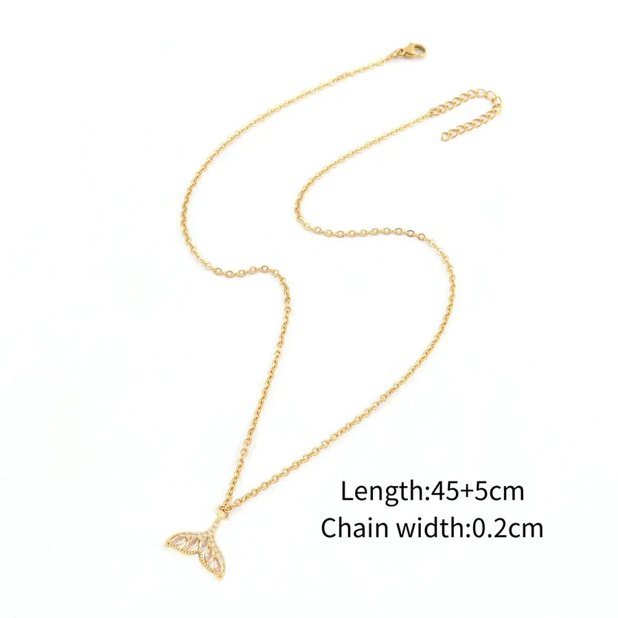 Wholesale Jewelry Elegant Simple Style Classic Style Fish Tail 201 Stainless Steel Copper Artificial Crystal cable chain Pendant Necklace