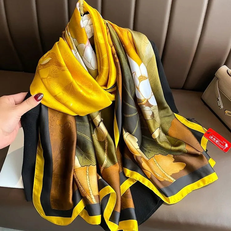 women's fashion letter plaid satin printing silk scarves