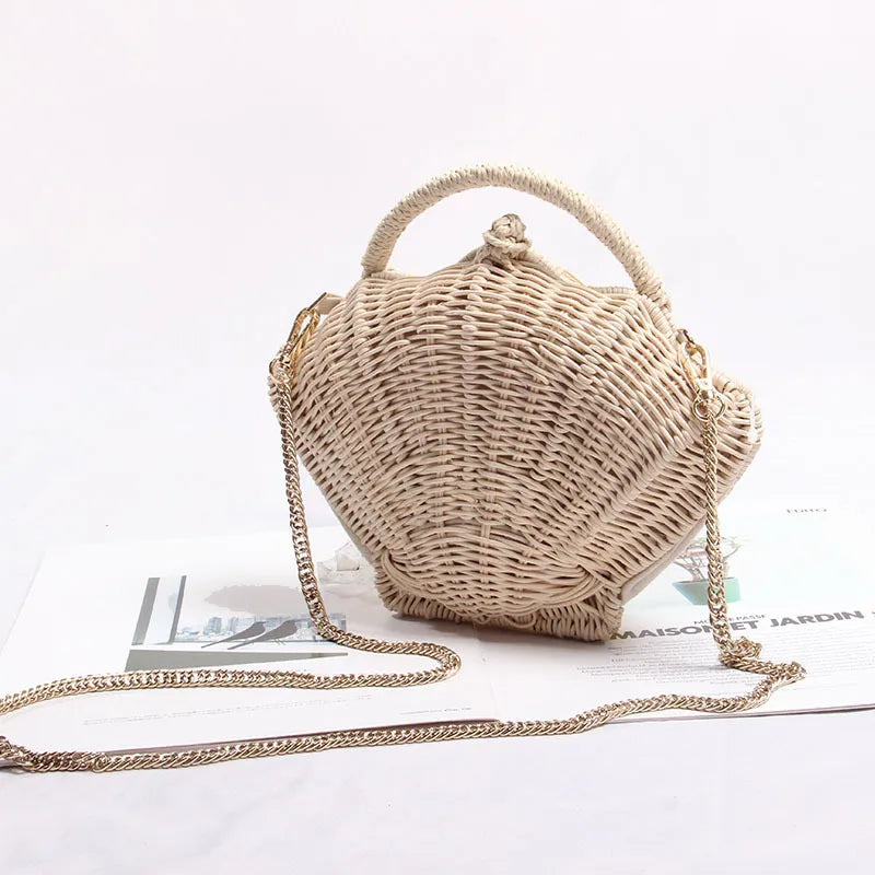 Women's Mini Straw Solid Color Elegant Streetwear Weave Shell Hook Loop Shoulder Bag