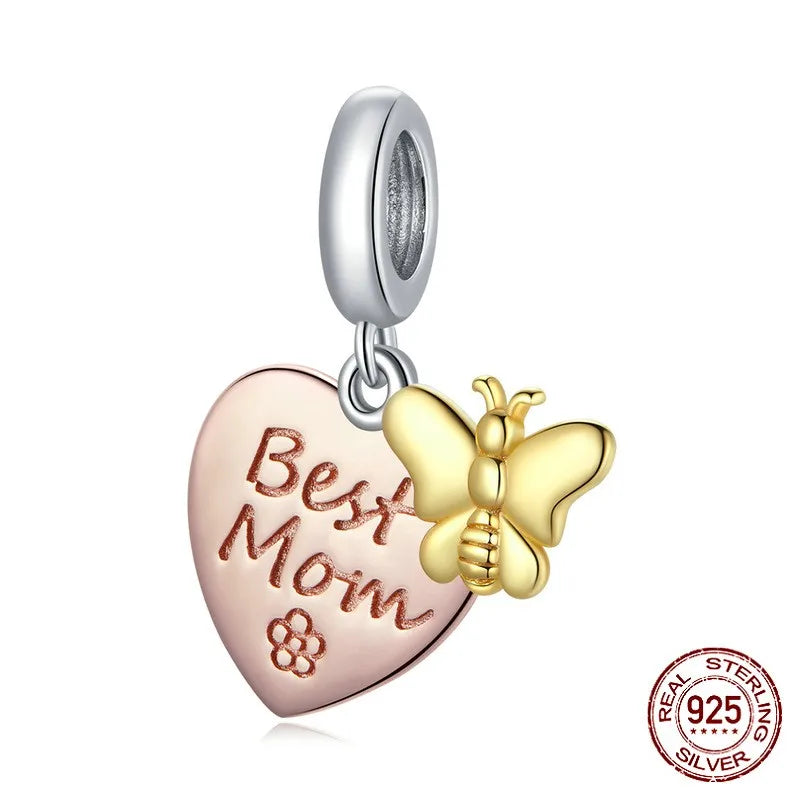 1 Piece 925 Sterling Silver Zircon Letter Heart Shape Butterfly Polished Pendant Beads Jewelry Accessories