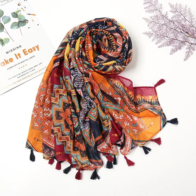 Women's Ethnic Style Color Block Polyester Scarf
