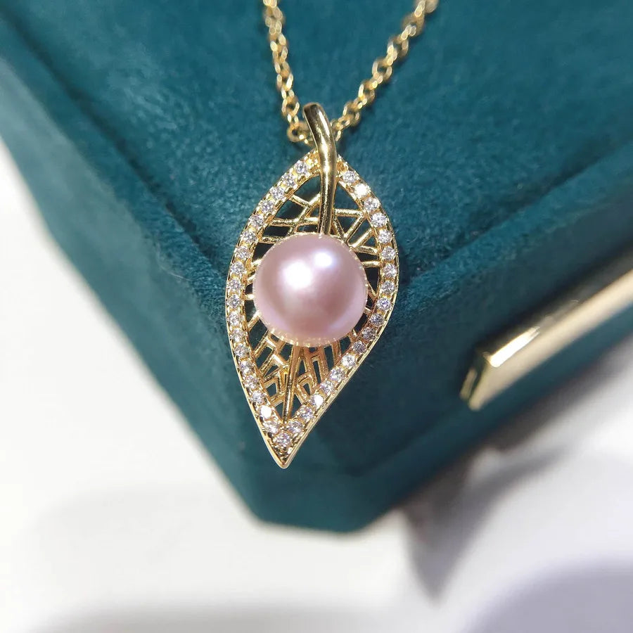 Natural freshwater pearl necklace copper plated gold leaf pearl pendant new boutique craft gift live wholesale