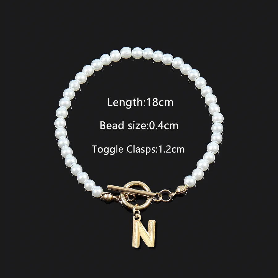 Elegant Vintage Style Classic Style Letter 304 Stainless Steel Artificial Pearl Beaded Chain Beaded Bracelets Wholesale